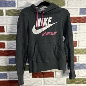 NIKE Womens Sportwear Gray Vintage Spell Out Hoodie - Size Medium
